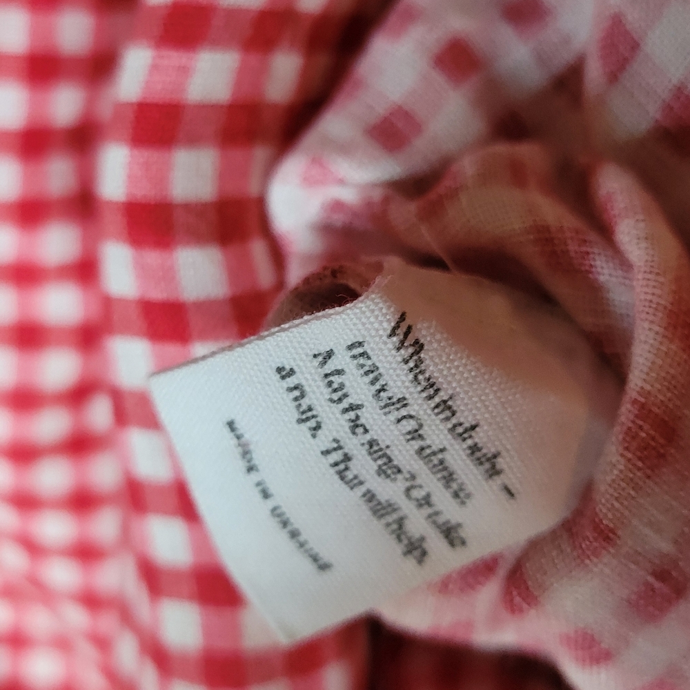 Sleeper 100% linen red gingham Atlanta dress with puff sleeves, small - Picture 14 of 16